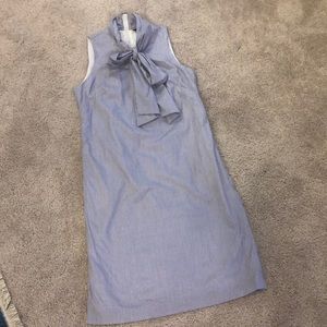Blue white striped shift dress with neck tie